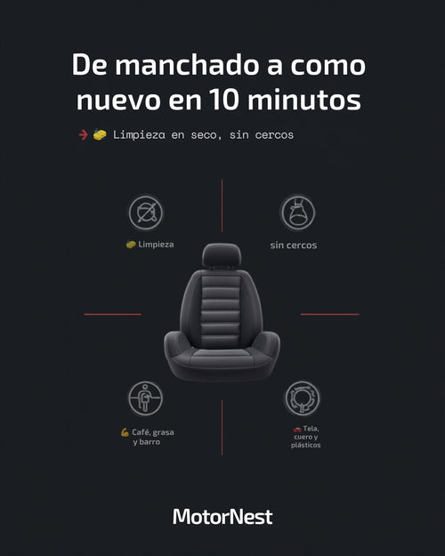 Antes y después de limpiar un asiento con el limpiador en seco MotorNest