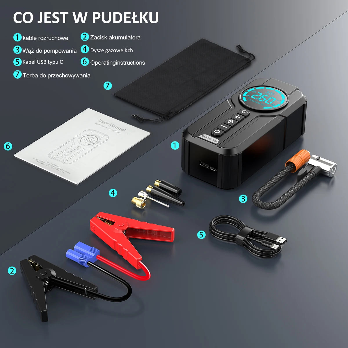 Arrancador de batería accesorios incluidos