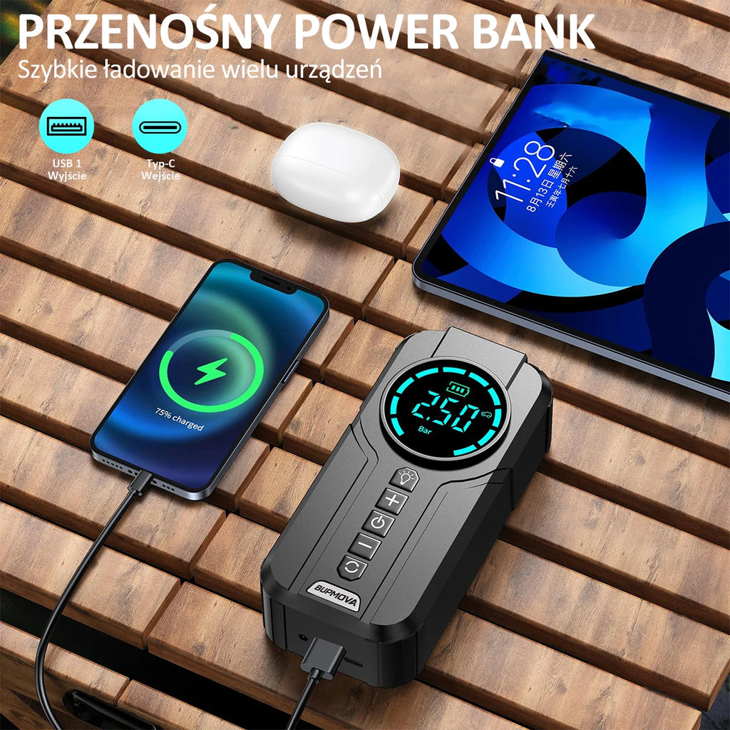 Arrancador de batería con power bank 21800mAh