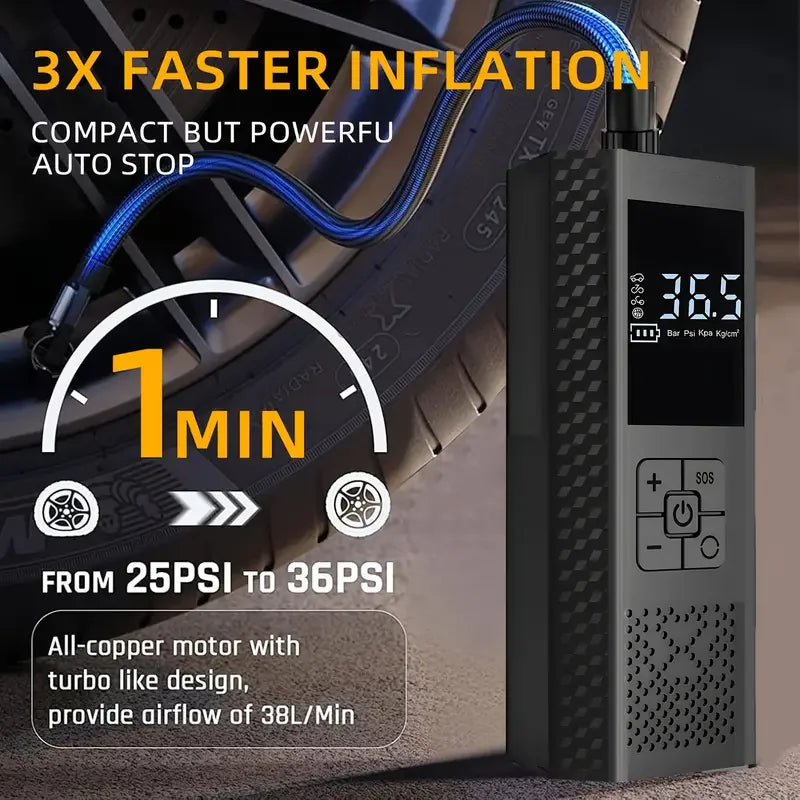 Inflador De Ruedas Portátil Inalámbrico Con Pantalla Digital Y Luz LED